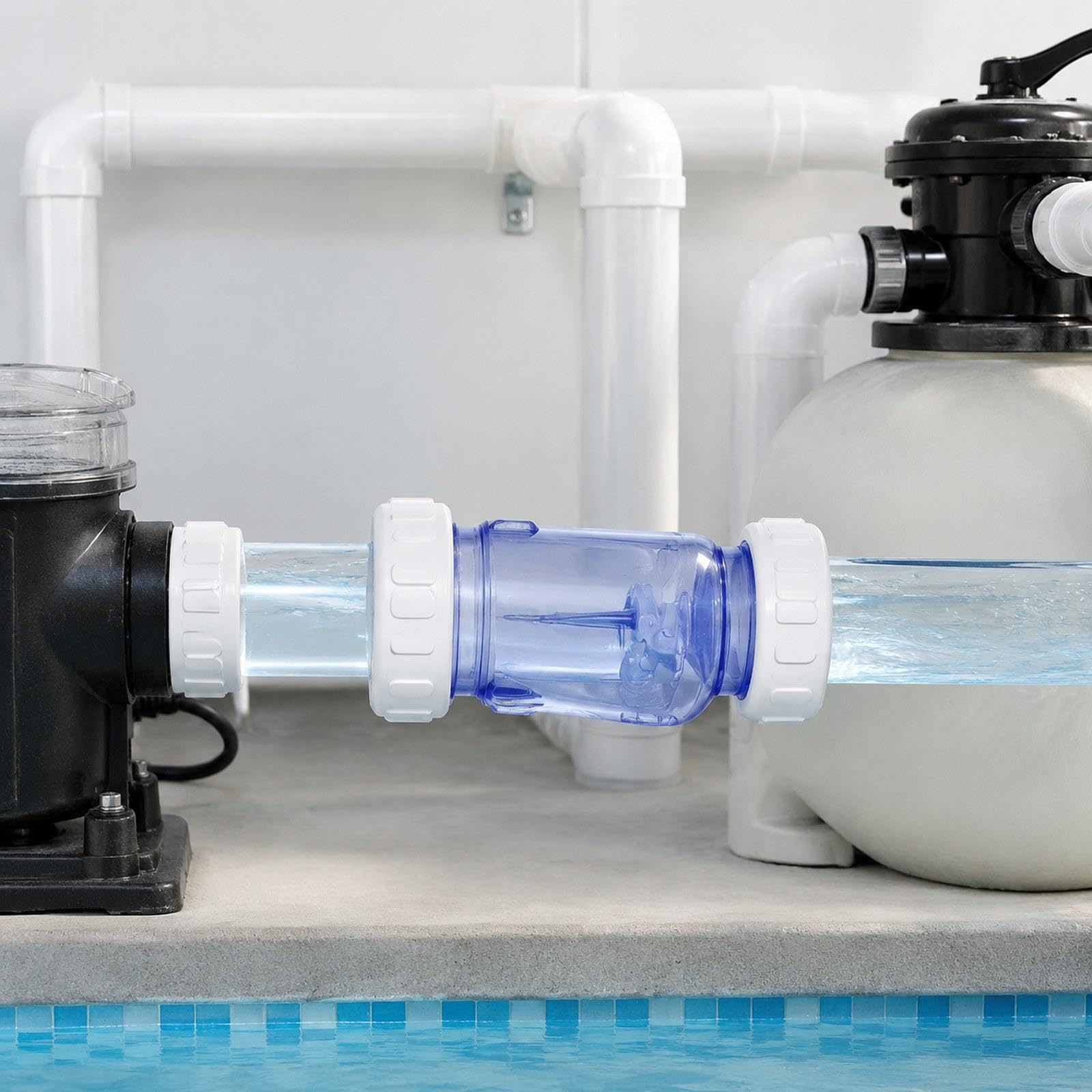Válvula Antirretorno para Mangueras de Piscina, Conector Robusto Y de Alto Rendimiento, Accesorios Versátiles, Repuestos, PVC, Transparente, 2 Inch