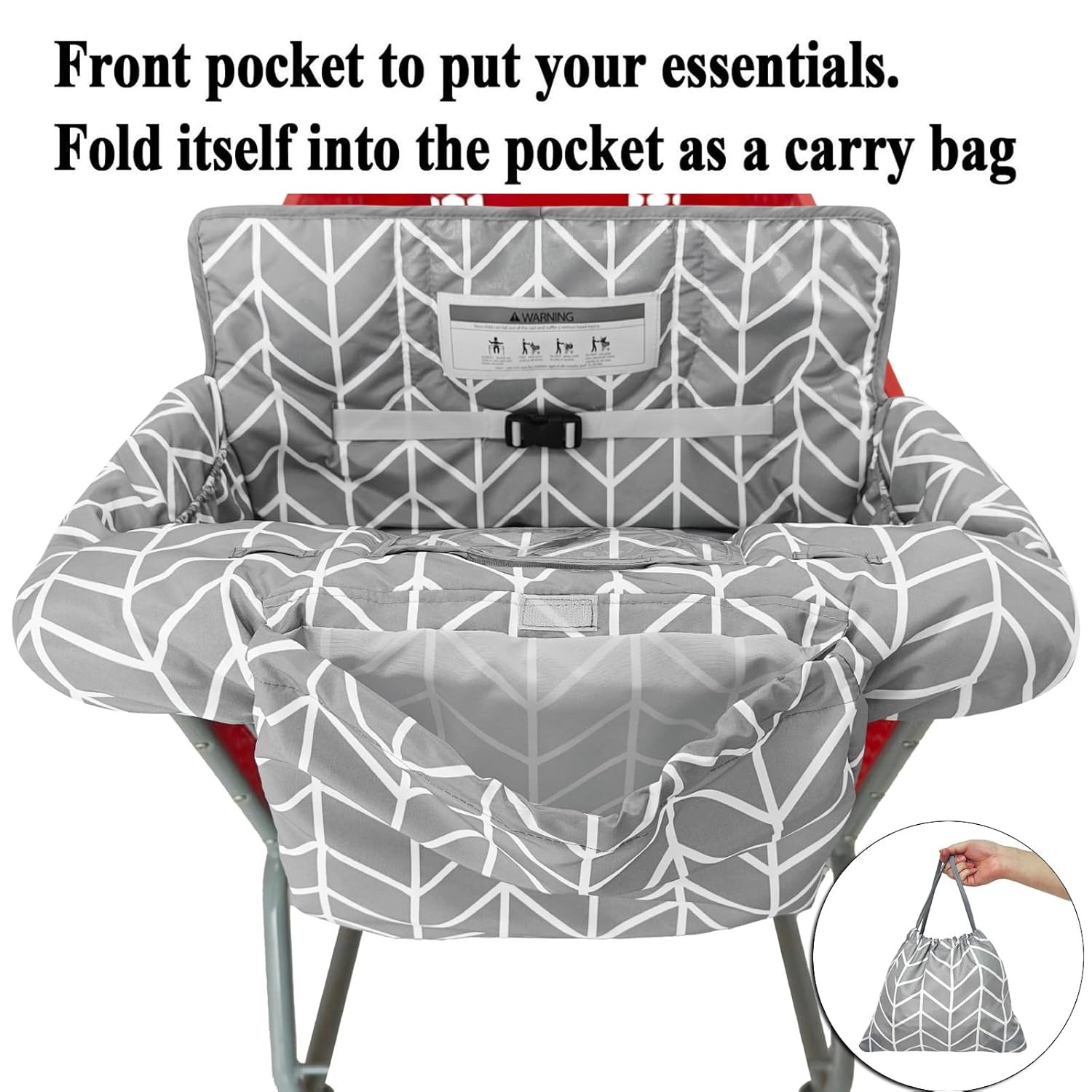 2-in-1 Shopping Cart and High Chair Cover for Baby, Padded Cover, Fold'n Roll Style, Portable with Carry Bag (Gray Arrow)