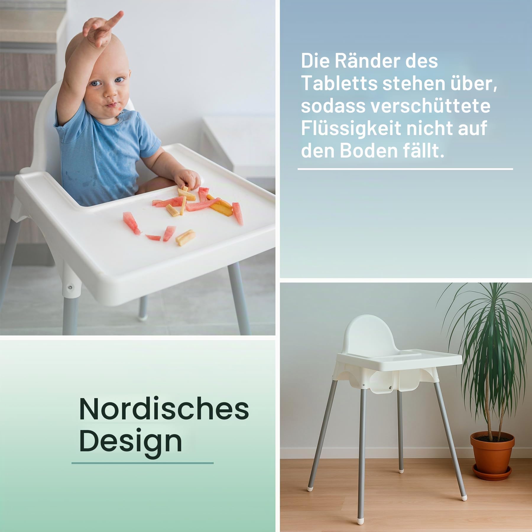Premium Hochstuhl für Babys mit Abnehmbarem Tablett – Stapelbarer, Zerlegbarer Kinderhochstuhl · Stahlbeine · Sicherheitsgurt · Für Haushalt und Gastronomie · Kompatibel mit Ikea Antilop