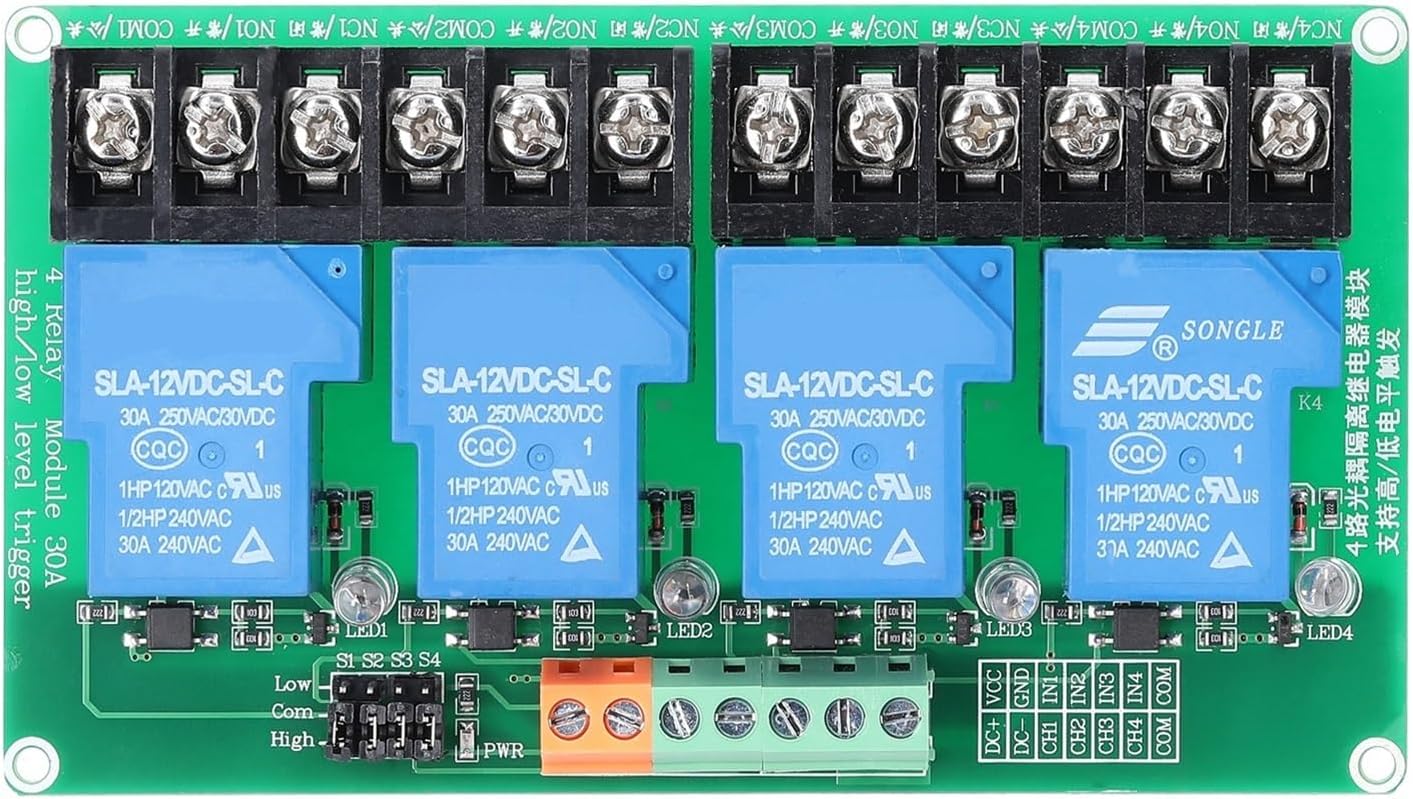 NISZA 4-Way 4-Channel Relay Module 30A high Current with optocoupler Isolation Supports high and Low Level triggering 5V 12V 24V (Size : 24V)