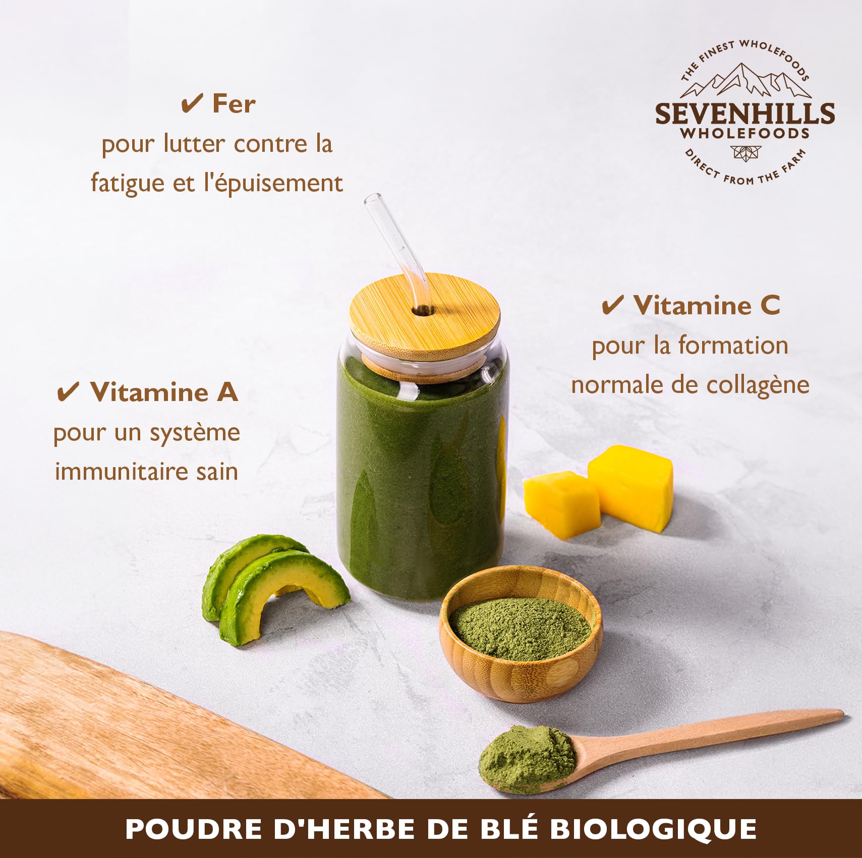 Sevenhills Wholefoods Poudre D'Herbe De Blé Bio d'Europe 500g