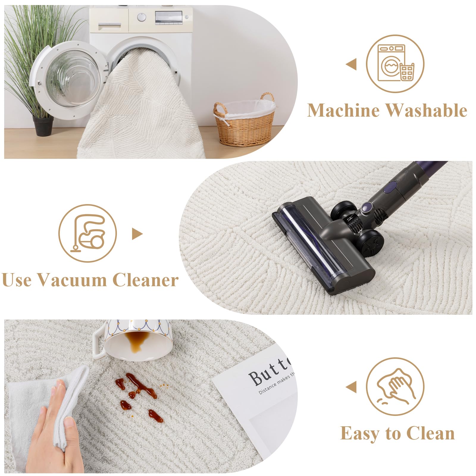 Enyhom Tappeto Salotto Beige Pelo Corto 160 x 230 cm, Classico Tappeto Soggiorno Antiscivolo Morbido Tappeti Salotto Grande Tappeto Lavabile per Soggiorno, Camera da Letto