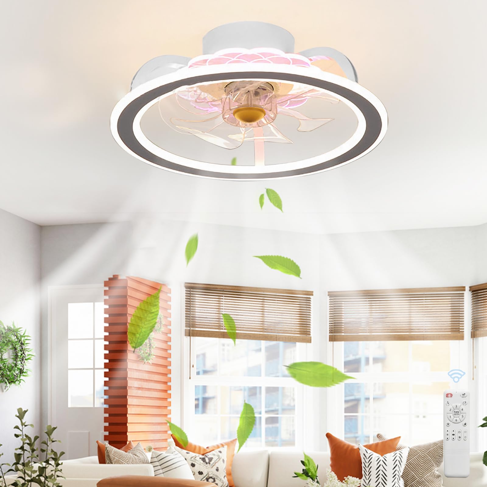 HXYSXHJUO 45CM Dimmable Ceiling Fan Light, 3000K-6500K Fans with Lamps, 6 Speeds Celing Light Remote, Quiet Smart LED for Bedroom, Living Room