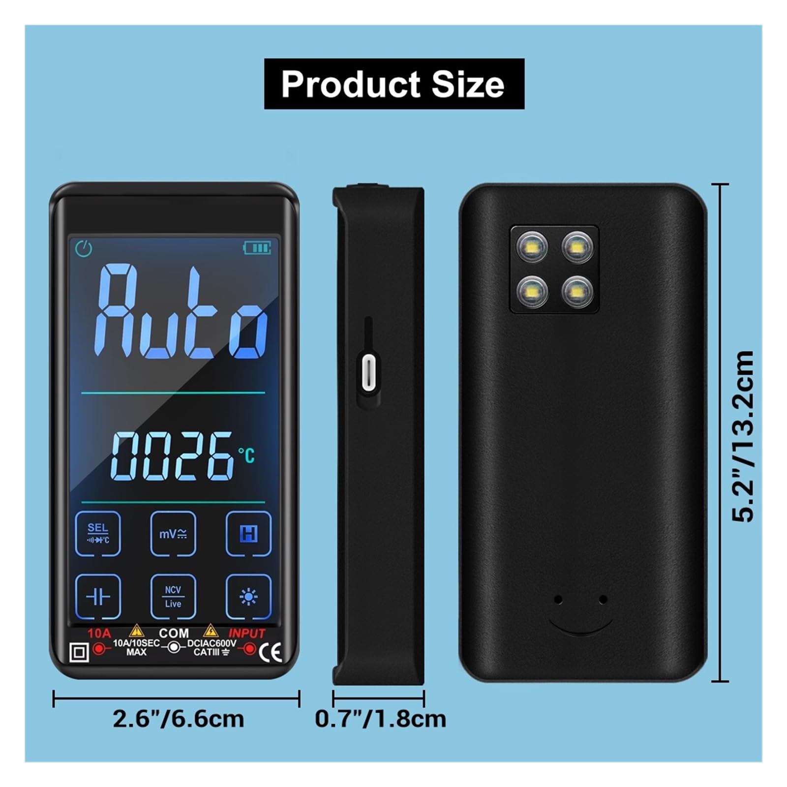 Tester Multimetru Akumulator Cyfrowy Multimetr Ekran Dotykowy Automatyczny Inteligentny Multimetro 9999 Zliczanie Multitester Amperomierz Tester Próbnik Elektroniczny Precyzja Bezpieczny(Touch Screen-