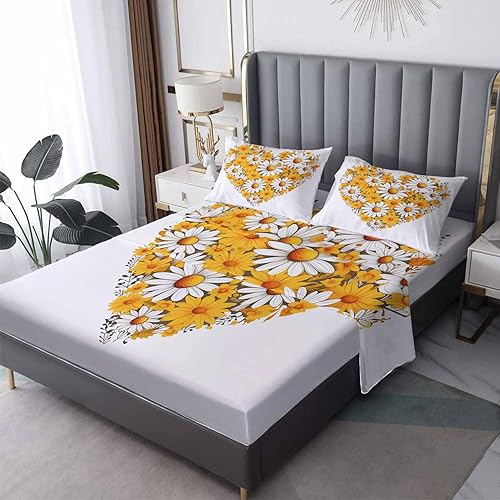 Daisy Sábanas Split King para cama ajustable, sábanas de corazón, sábanas estampadas y juego de 5 piezas, microfibra suave con bolsillo profundo, 2