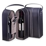 Black Leather Wine Bottle Carrier – Travel Tote Bag with Tool Set&comma; Leak-Proof & Secure Storage