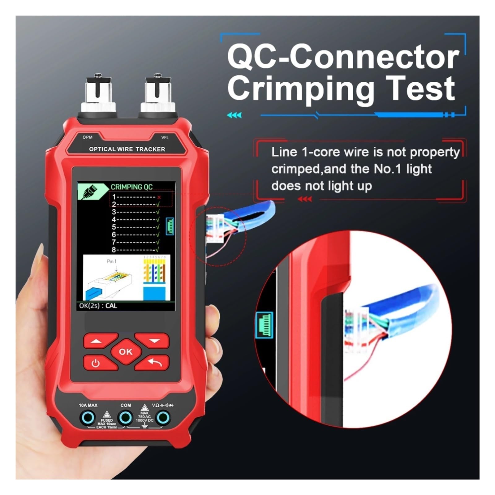Probador de cable red, medidor potencia óptica, multímetro, buscador línea LAN 4 en 1, comprobador for cableado estructurado Ligero Y PortáTil