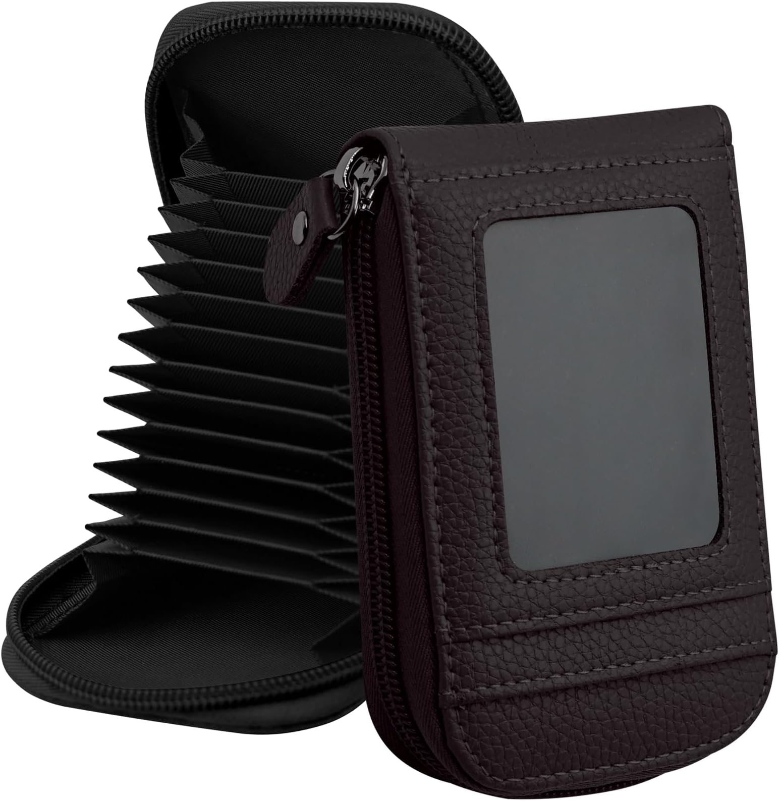 DKER Genuine Leather Mini Credit Card Case Organizer Compact Wallet with ID Window for Men And Women - 2 Pack Black+Coffee