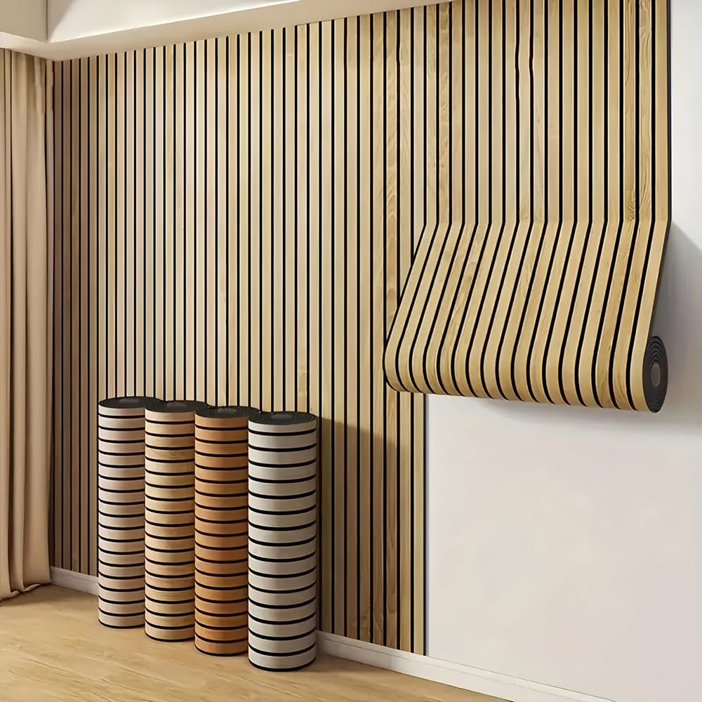 Paneles de pared autoadhesivos de espuma de PVC estriado 3D, diseño de listones de madera sintética para decoración de interiores, despegar y pegar, fácil instalación, 40 x 300 cm
