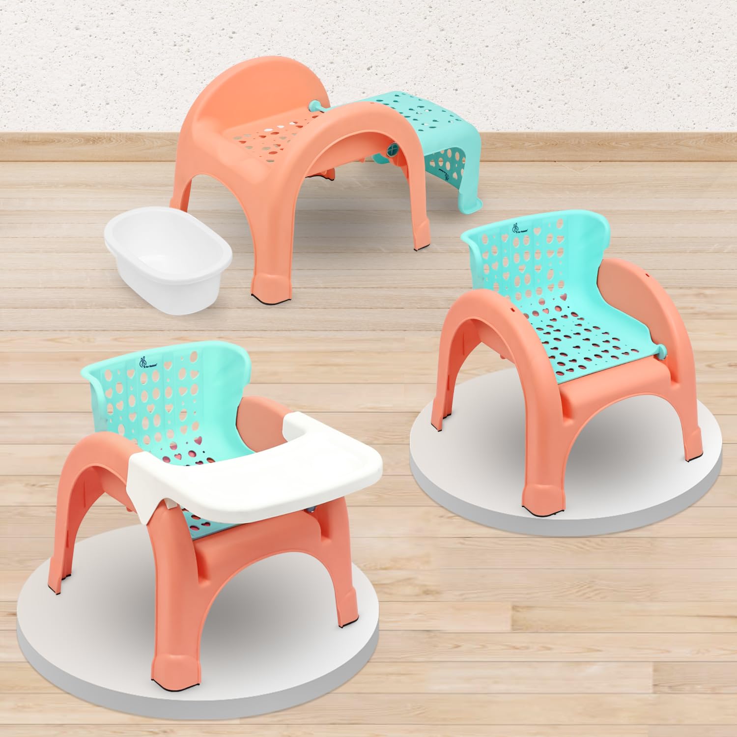 R for Rabbit Jelly Bean Plus Chair with Shampoo Bowl 3 in 1 Multi-Functional Baby Study, Shampoo, Meal & Regular Kids Seating Chair with High Backrest for 1-8 Years Kid, Weight Upto 40Kgs(Peach Green)-image-25