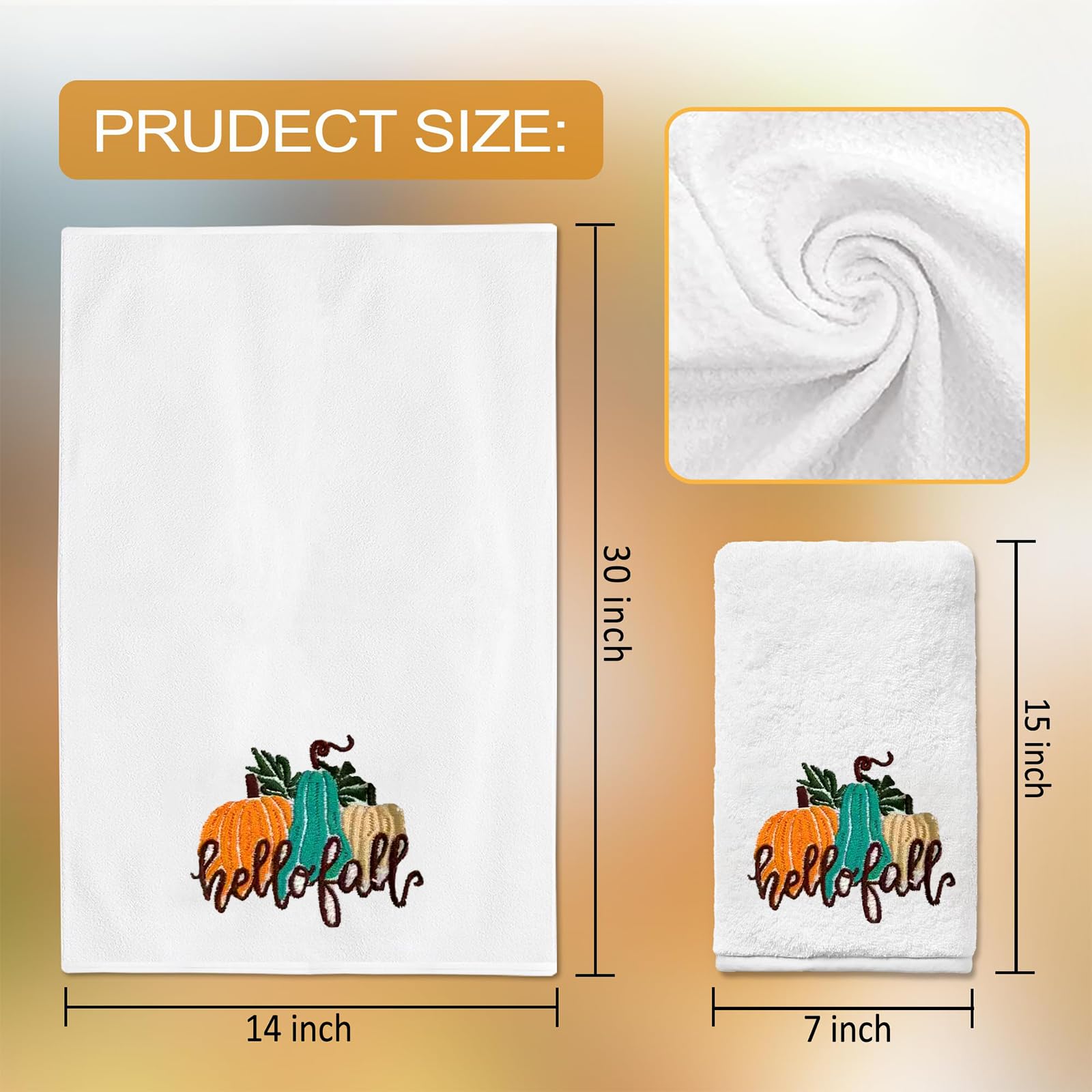 IFFVGX Mode Orange Buffalo Plaid Fall Kitchen Towels, 18x26 Inch Set of 2, Leaves & Pumpkin Design, Farmhouse Dish Towels for Autumn Decor, Hand Towels for Kitchen & Dining