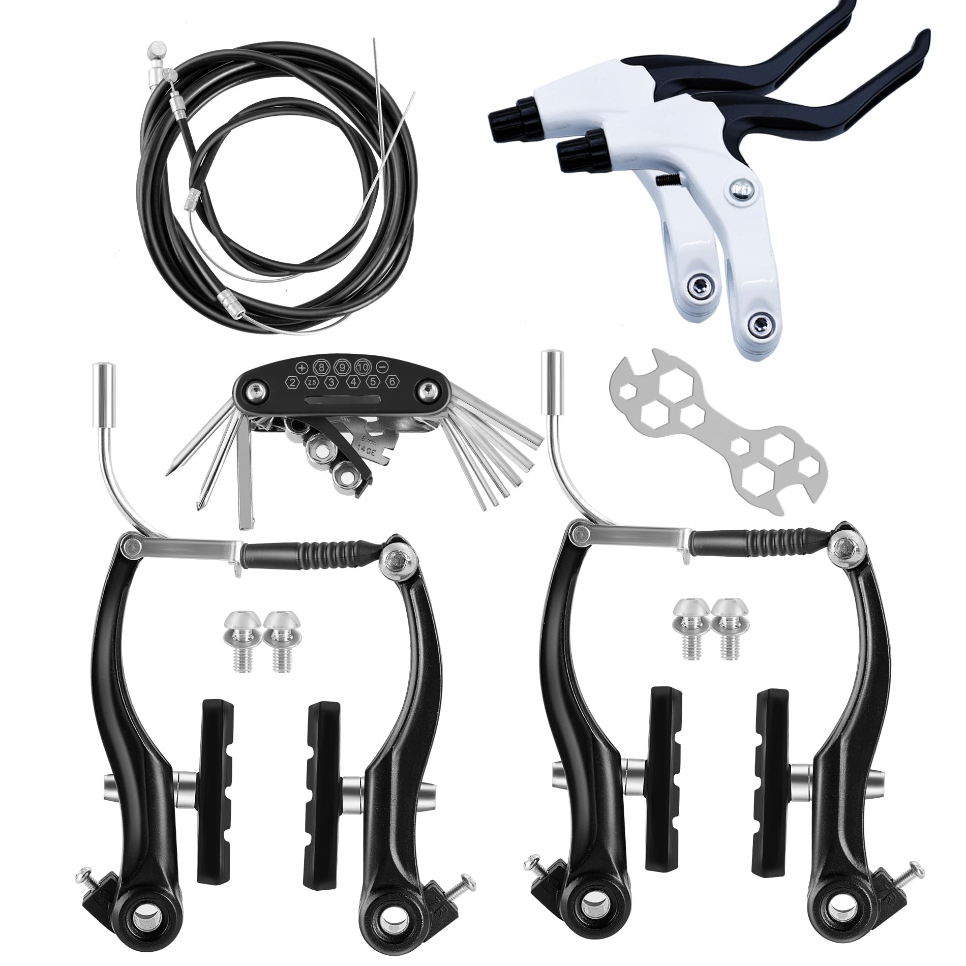 Hmseng Complete Bike Brakes Set, Universal Brake for Bike, Front and Rear Bike Brake Include Bike Cables and Bike Brake Levers -Black