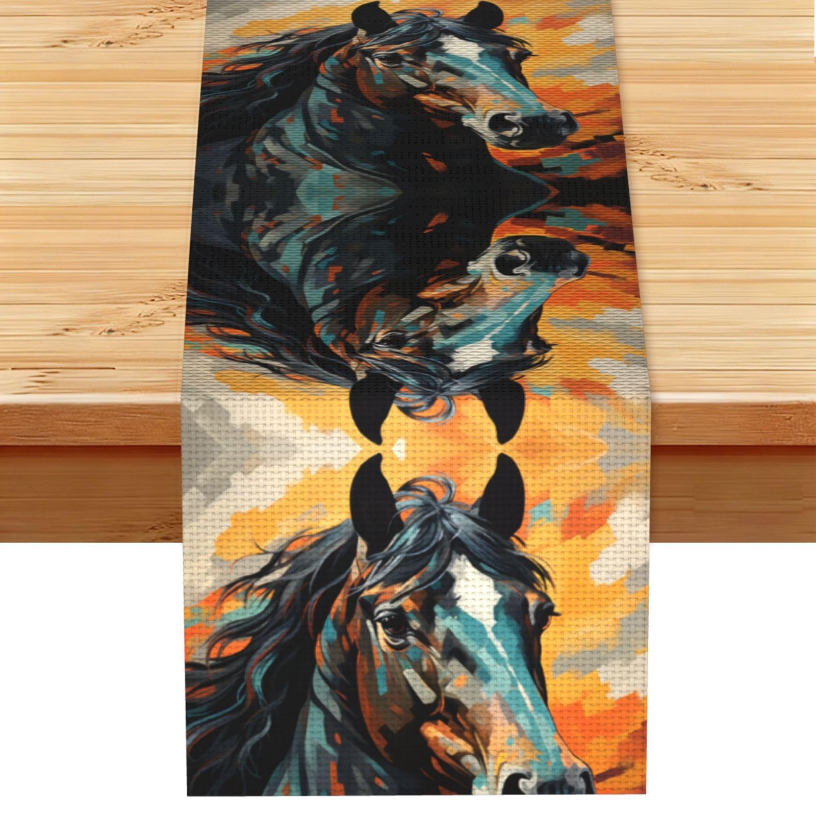 Painting of a Horse Linen Feel Table Runner Wedding Party Home Decoration