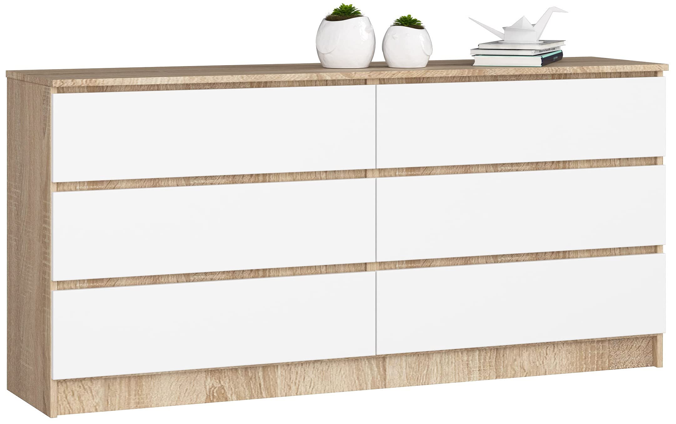AKORD Commode K-160 avec 6 Tiroirs | Commode Classique pour La Chambre, Salon | Meuble de Rangement | L160 x H77 x P40 cm, Poids 70 kg
