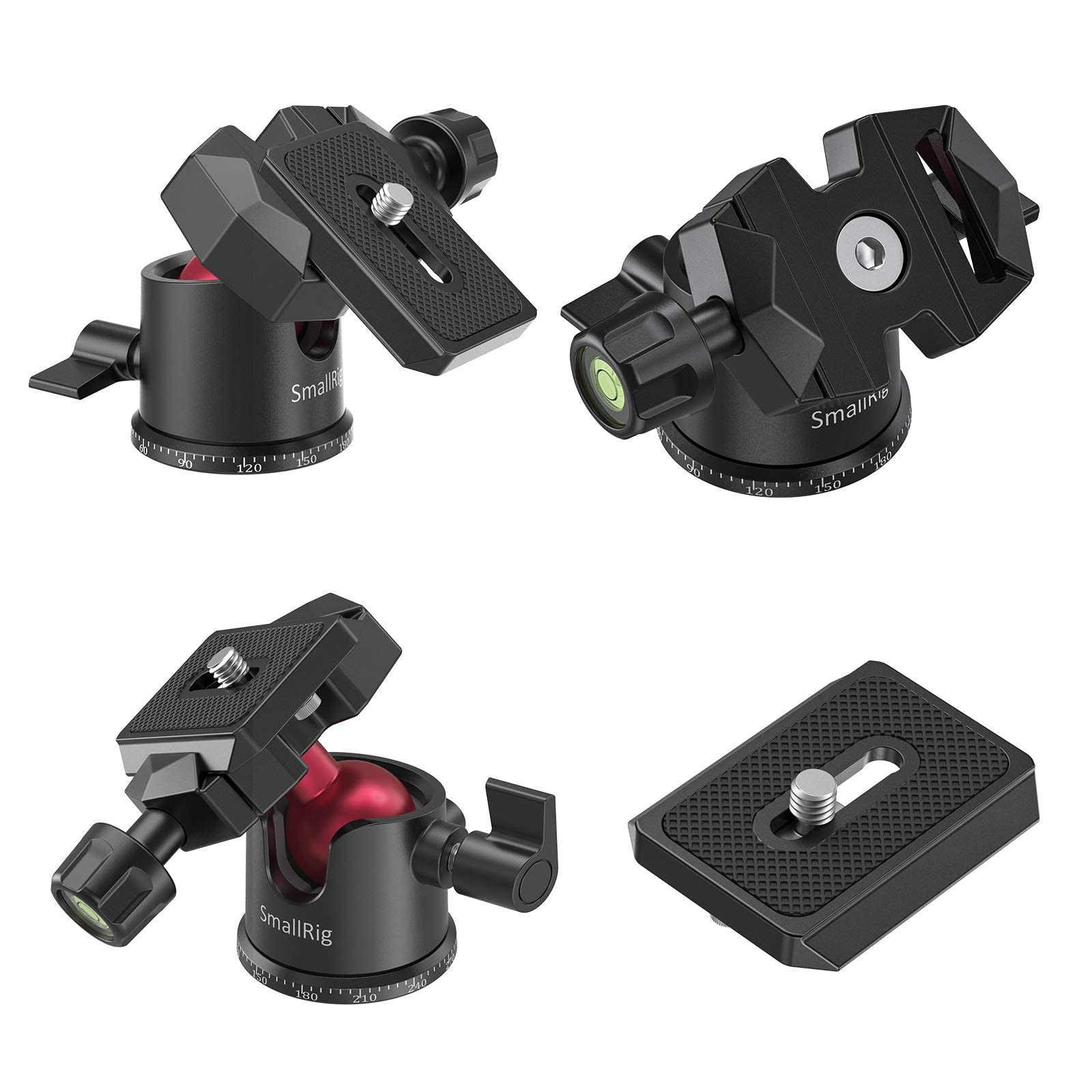 SMALLRIG Testa per Treppiede con Testa a Sfera Panoramica Ruotabile di 360°, Testa per Treppiede con Piastra a Sgancio Rapido Vite da 1/4'' per Treppiede, Monopiede, Fotocamere, DSLR 2665