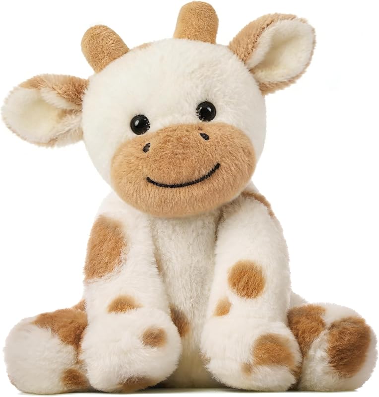 Hopearl Adorable Plush Cow Toy Floppy Kawaii Dairy Cattle Soft Stuffed Animal Cute Birthday Holiday Gift for Boys Girls Kids Toddlers, Light Brown, 9''