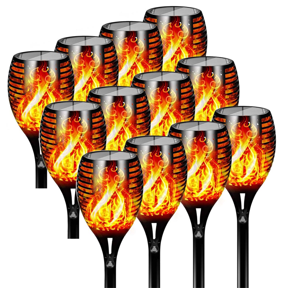 YU WELL Pack of 12 Solar Flickering Flame Torch Light 58cm LED Waterproof Torch Light for Garden Lawn Patio Halloween Outdoor Décor