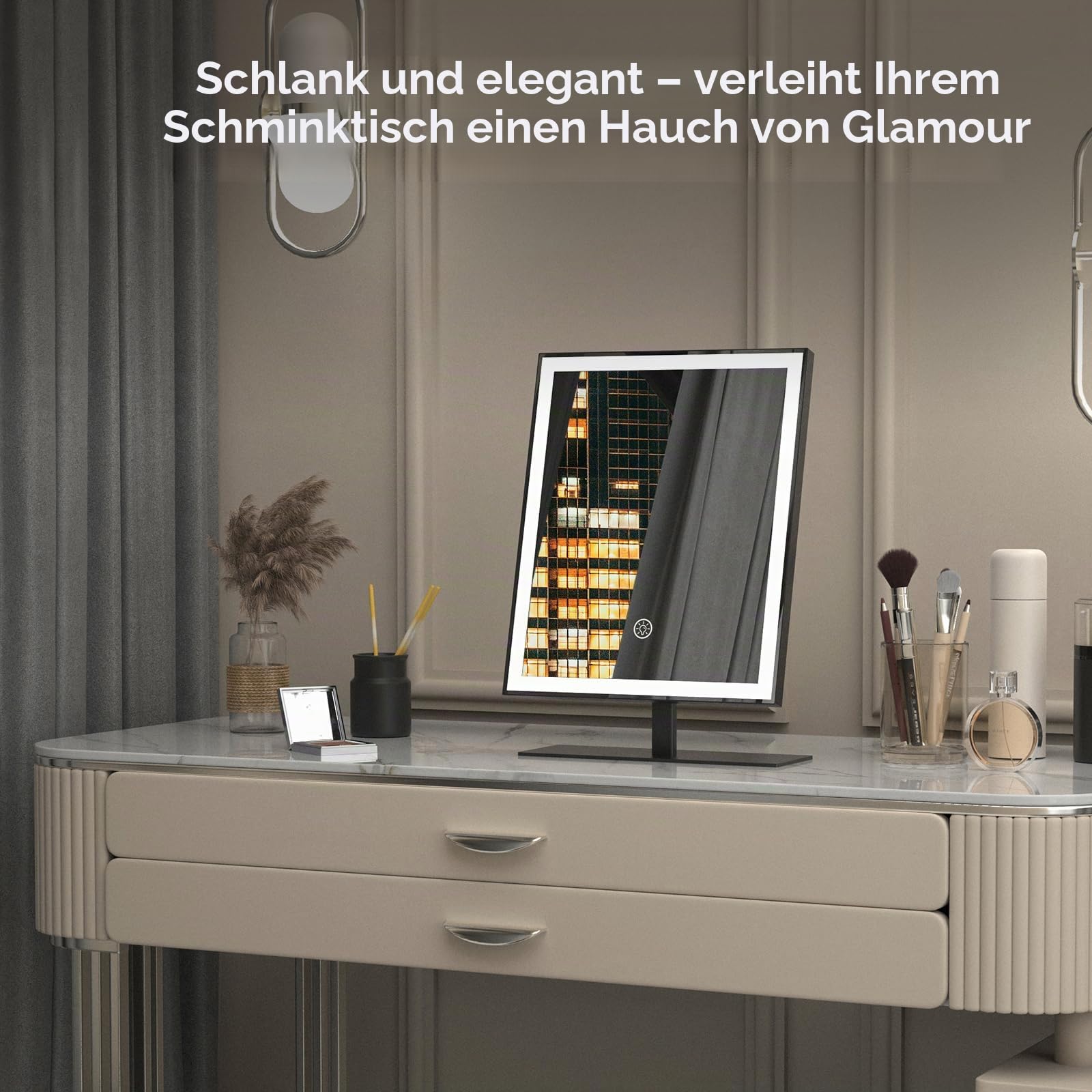 ANTENLICHT Schminkspiegel mit Beleuchtung, Dimmbar Spiegel mit Beleuchtung mit Abnehmbare 10X Vergrößerung, 3 Farbmodi, LED Schminkspiegel mit Licht Hollywood Spiegel, Schwarz