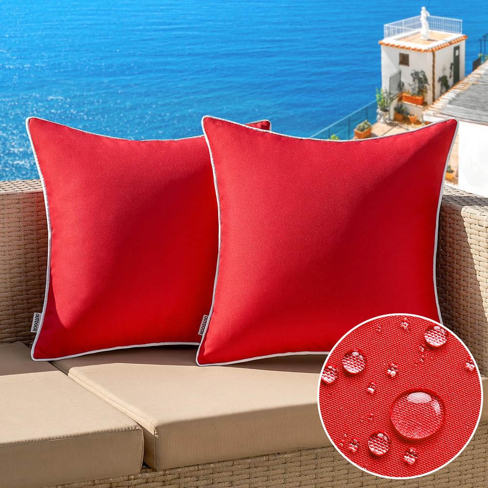 MIULEE Pack of 2 Outdoor Waterproof Decorative Farmhouse Throw Pillow Covers - Square Solid Color Couch Pillows for Patio Tent Bed Sofa Living Room -