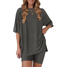 Women's 2 Piece Lounge Sets 2026 Casual Summer Airport Travel Outfits Oversized Shirts Biker Shorts Matching Clothing