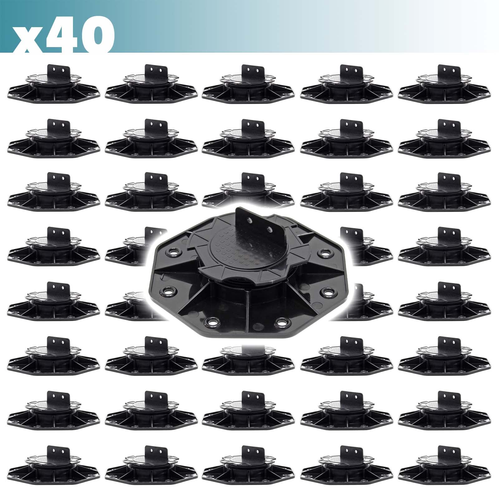 XPOtool Juego de 40 bases regulables para terraza carga máxima 2700kg ajustable en altura 18-25 mm