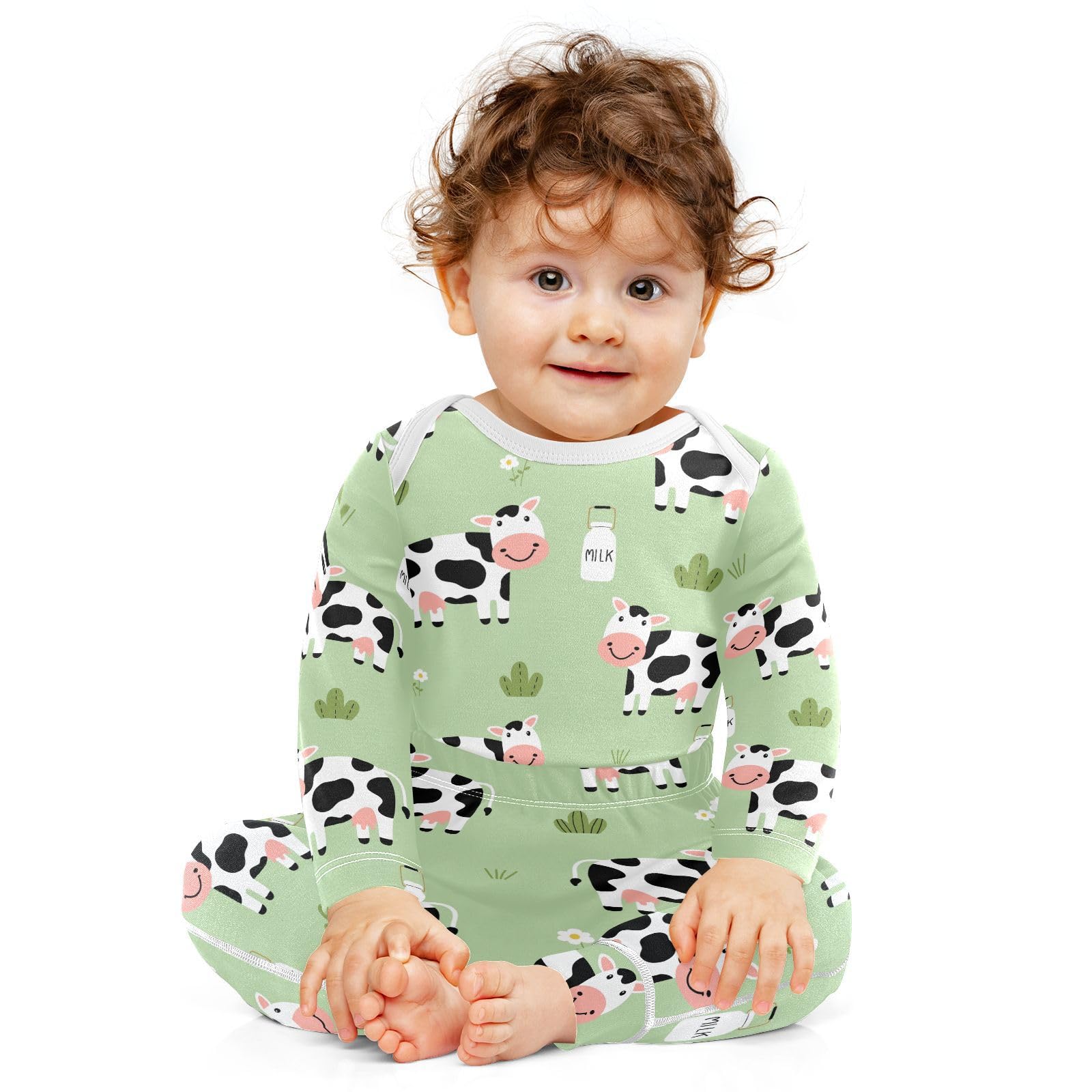 vvfelixl Baby Bodysuits Pants Sets Cute Cow Milk Long Sleeve Baby Onesie Clothes for Boys Girls 3-6M