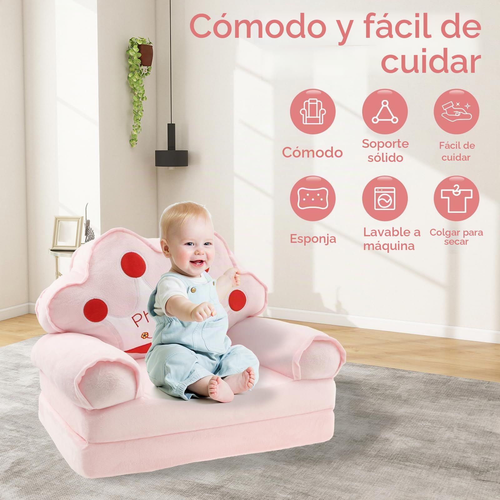 Sofá infantil desplegable 2 en 1, sillas suaves para niños pequeños con asa, 80×50 cm, sillón lounge para bebé, sofá de juegos convertible en tumbona para niñas y niños de 1 a 4 años, sala de juegos