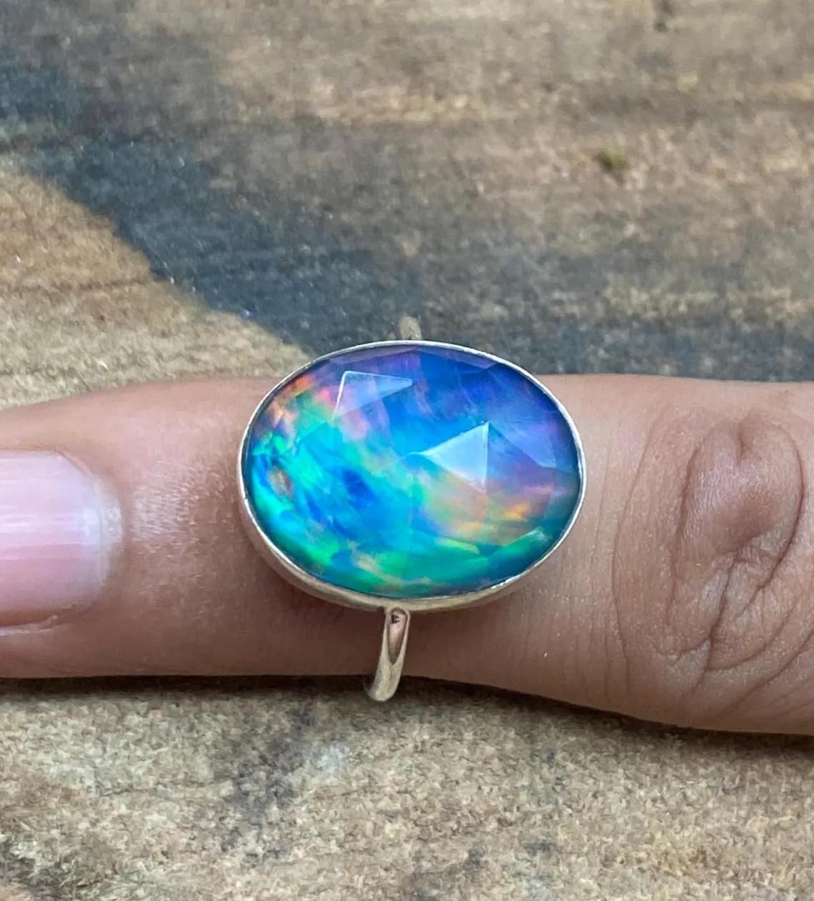 Stunning Aurora Opal 92.5 Sterling Silver Ring - Handmade Women's Jewelry, Rainbow Power Stone, Perfect Christmas & Thanksgiving Gift for Her, Elegant Statement Piece