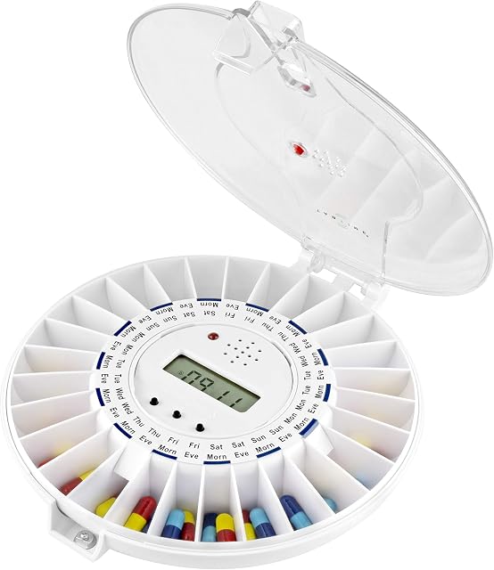 TabTime Automatic Pill Dispenser, 6 Alarms per Day. Clear Lockable lid. UK Customer Service.The Essential Medication aid for The Elderly and Alzheimer's and Dementia Patients