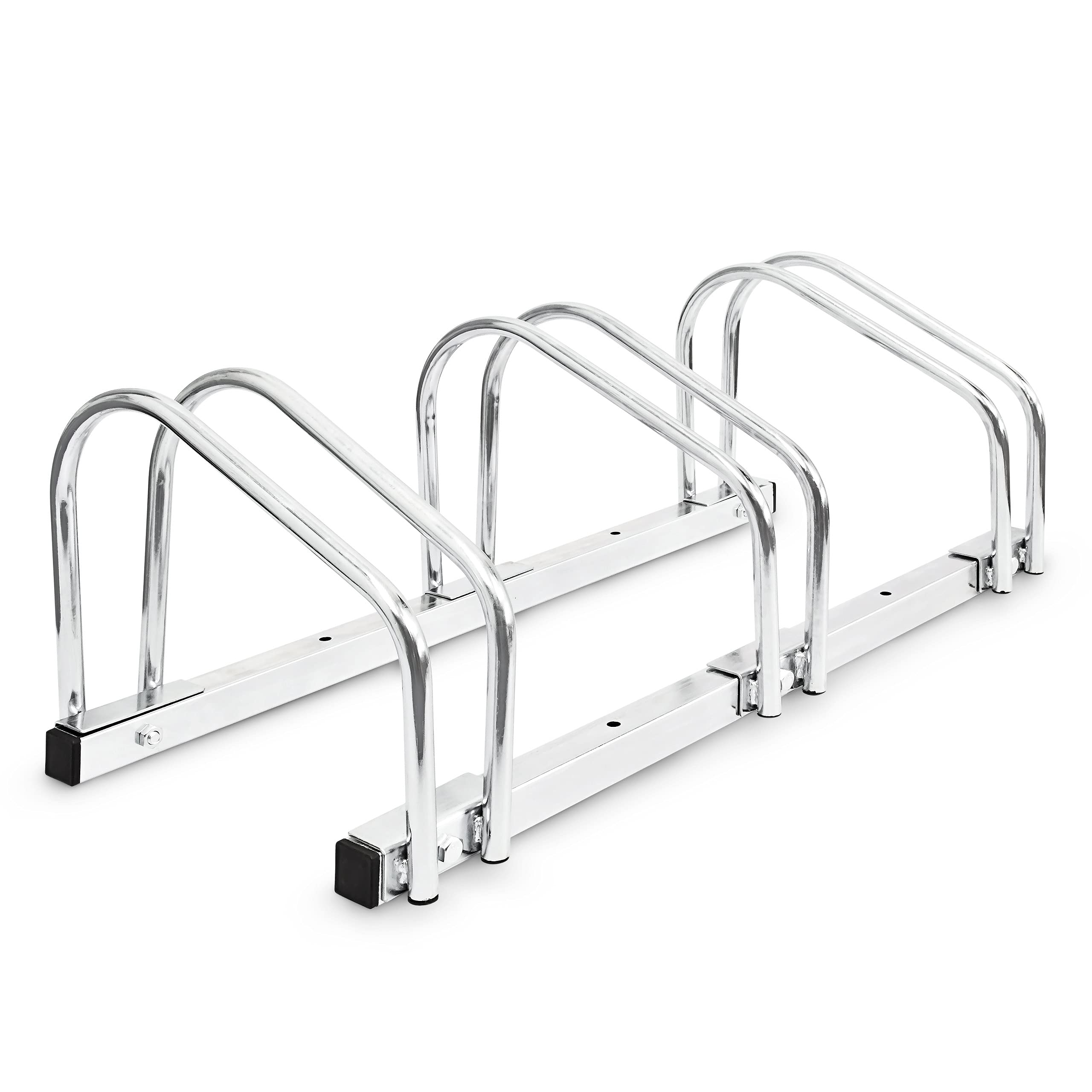Relaxdays Stand Portabici per 3 Biciclette, Montaggio alla Parete e al Pavimento, Misure HxLxP: 26 x 73 x 32 cm, Argento