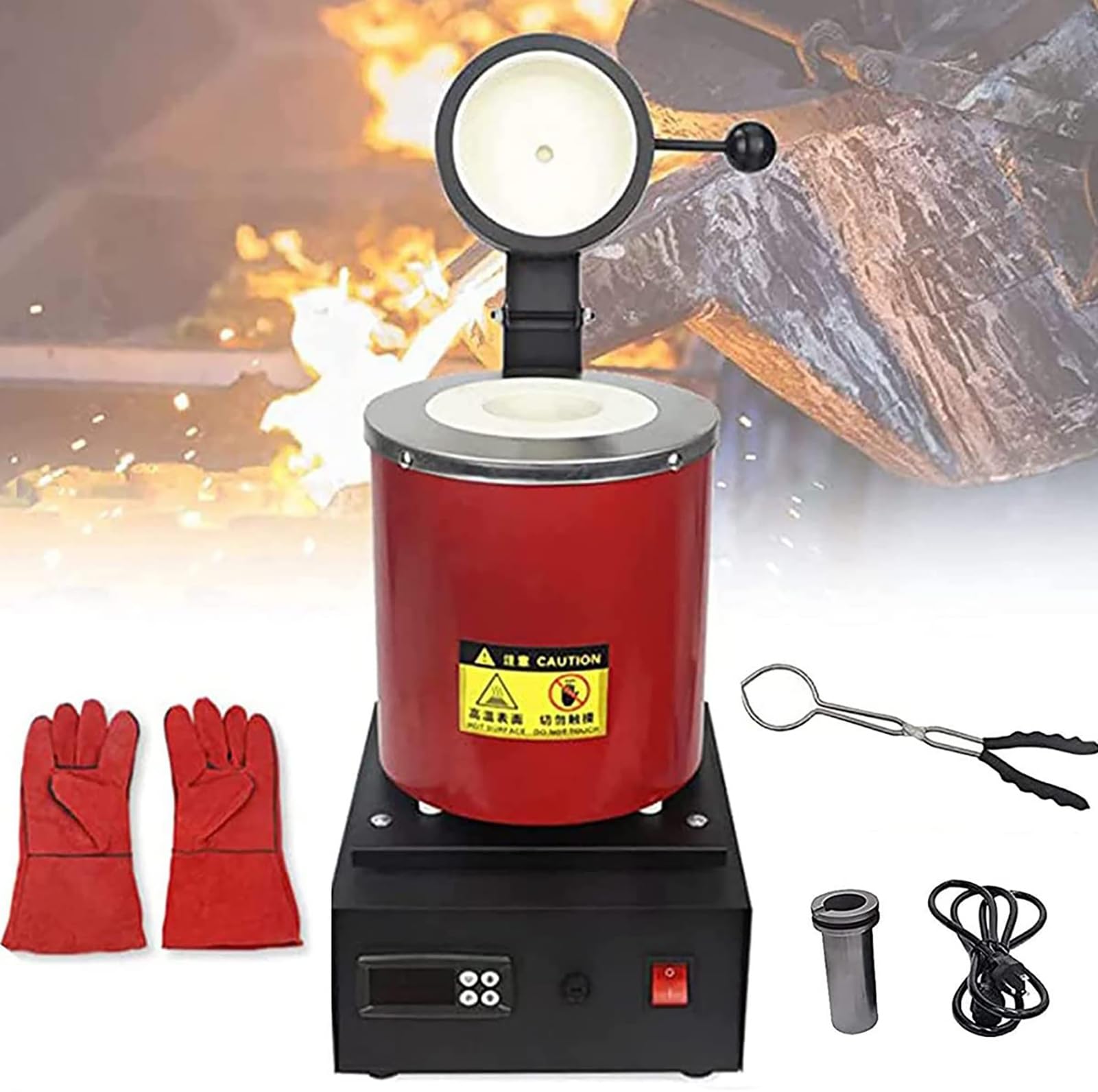 Horno de fusión digital de 3KG con crisol de grafito para fundir oro y plata