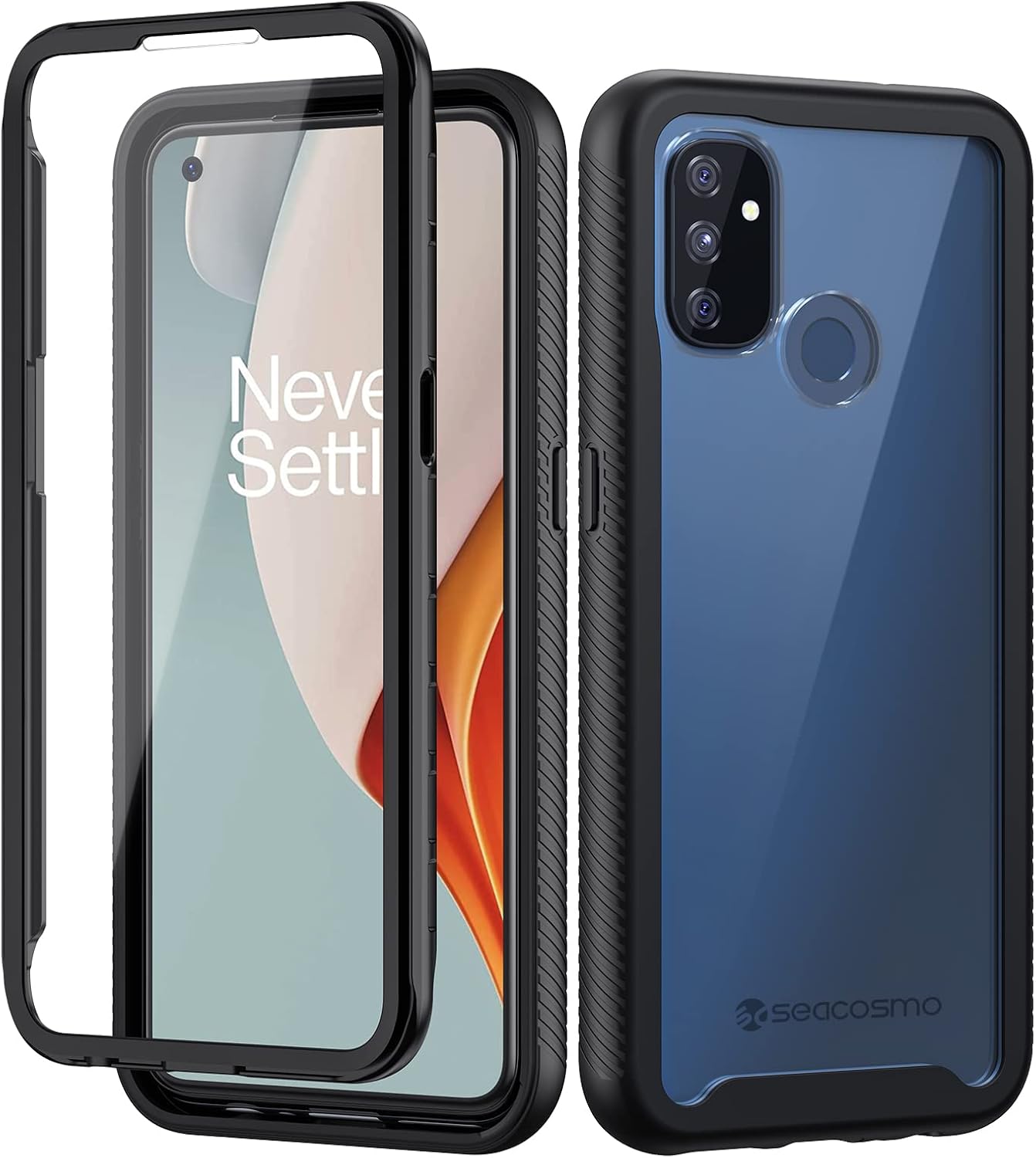 seacosmo Case for Oneplus Nord N100, Full Body Shockproof Cover with Built-in Screen Protector, Slim Fit Bumper Protective Case for 1+ Nord N100- Black/Clear