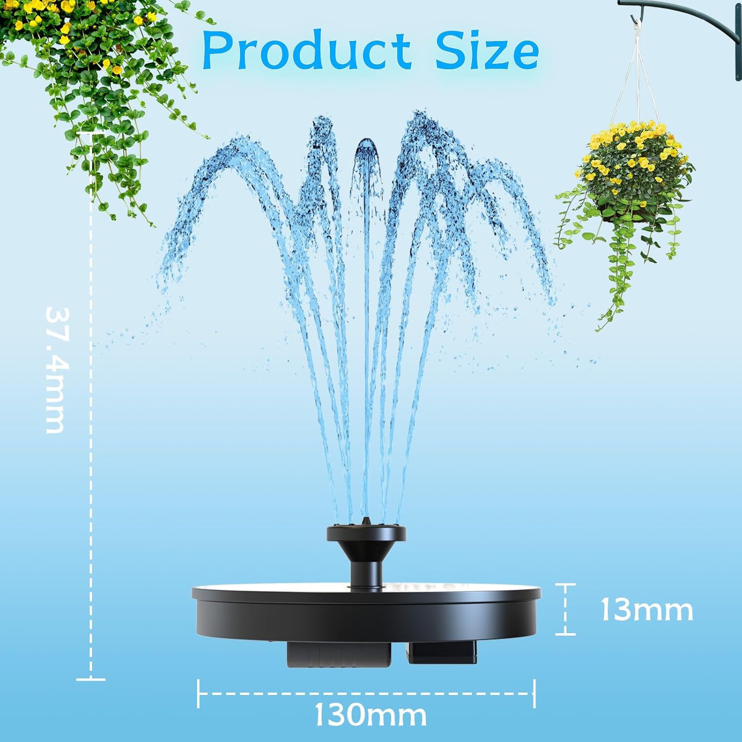 AMZtime Solar Water Fountain, Upgraded Solar Bird Bath Fountains with 6 Nozzles, Free Standing Floating Solar Powered Water Fountain Pump for Bird Bath, Garden, Pond, Pool and Outdoor - Image 6