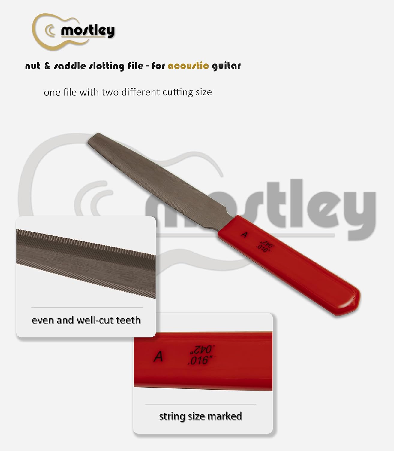 MOSTLEY Tapered 𝙉𝙪𝙩 𝙎𝙡𝙤𝙩𝙩𝙞𝙣𝙜 𝙁𝙞𝙡𝙚 𝙎𝙚𝙩 for Acoustic Guitar, Double Sided Nut Saddle Slot Files, Supper Sharp Teeth Guitar Nut Files as a Must-have Nut Making Setup Tool for Luthier