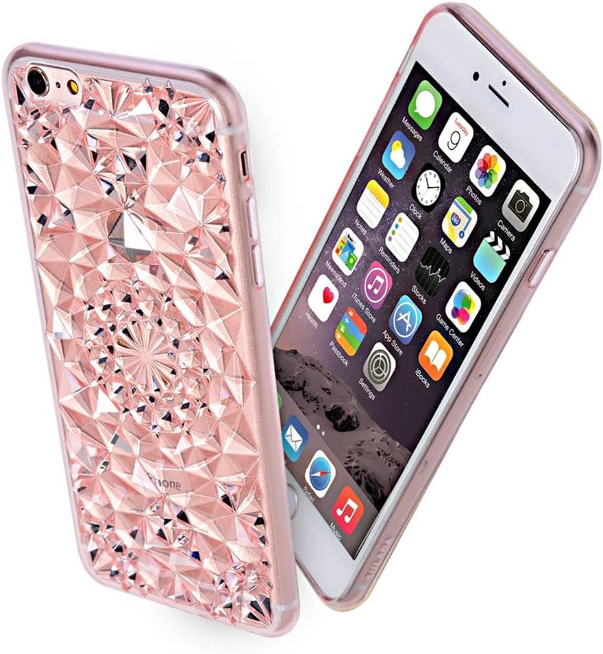 iPhone 6s Plus Case, Crystal Clear Shiny 3D Diamond [Ultra Thin] Flexible Soft TPU Cover Case with Bling Floral Design Fit for iPhone 6 Plus,iPhone 6s Plus 5.5 inch (Rose Gold)
