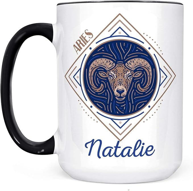 Aries Zodiac Sign Personalized Coffee Mug | Custom Name Horoscope Gift | Astrology Birthday Mug | Dishwasher Microwave Safe | Aries Star Sign Ceramic Cup for Her or Him
