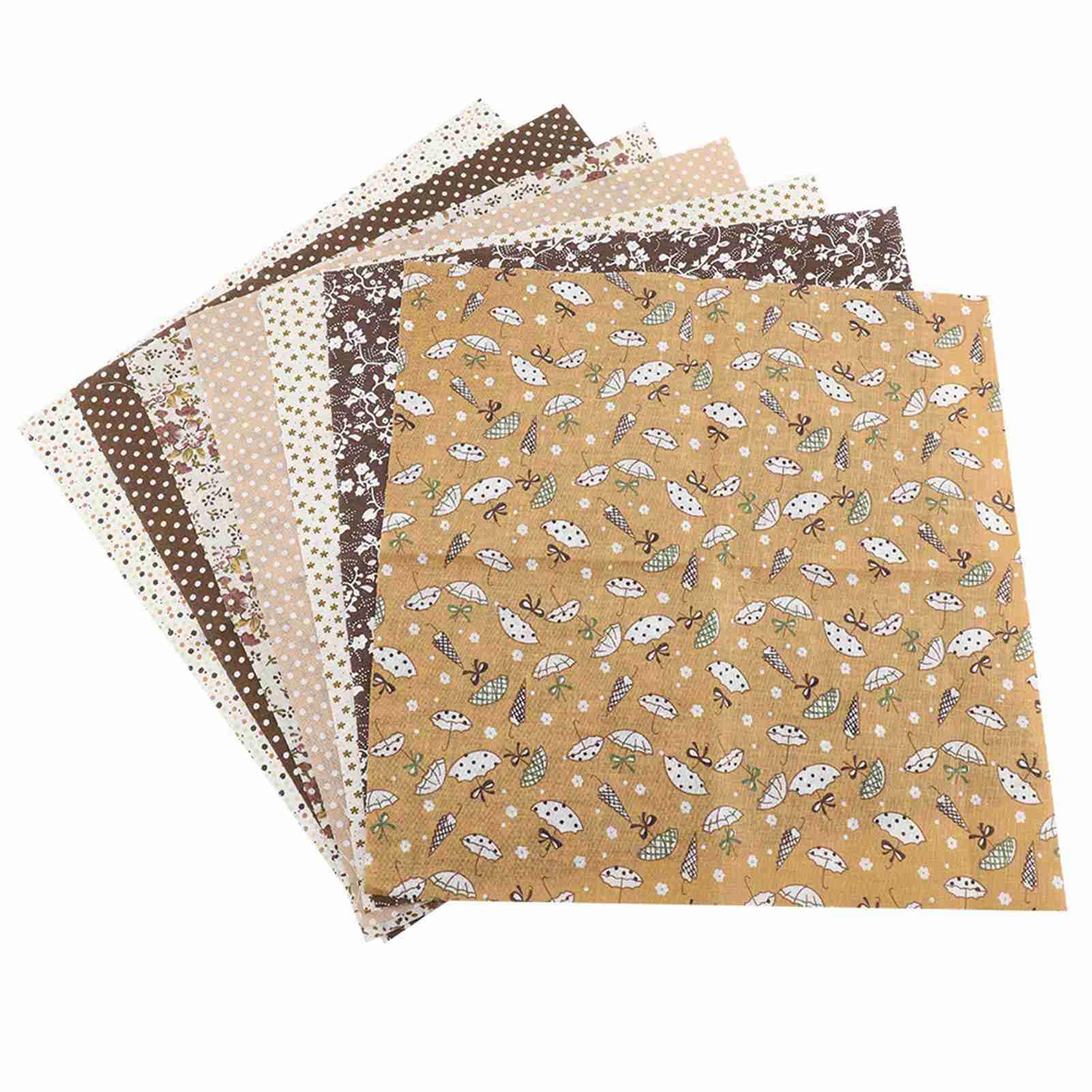 Raguso Coffee 7Pcs Cotton Fabric ,Diy Assorted Squares Pre Cut Bedding Kit Printed Floral Sewing Supplies Breathable Fabric Squares Sheets For Patchwork Crafting Quilting 9 8 X 9 8In