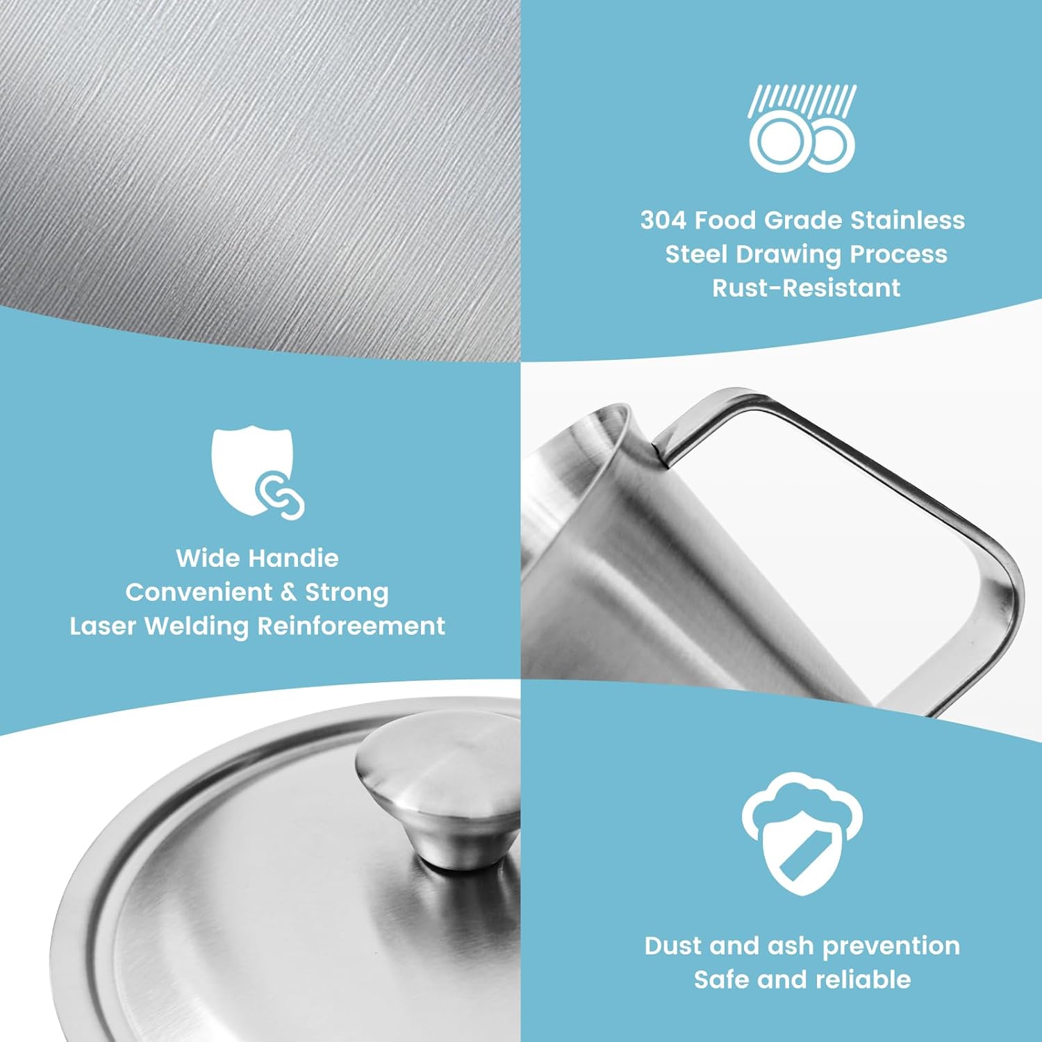 70 oz Stainless Steel Pitcher with Lid, Metal Measuring Cup with Marking with Handle, 2 L Large Mouth Graduated Beakers, Milk Frothing Jug for Espresso Machines, Latte Art, Iced Tea, Hot/Cold Water