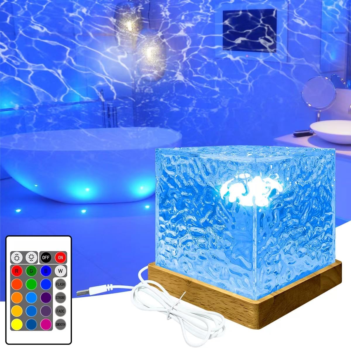 โ Ocean Wave Galaxy Projector, Night Light with 16 Colors Rotating Dynamic Wave Effects, Ice Cube Northern Lights Lamp with Remote Control for Bedroom