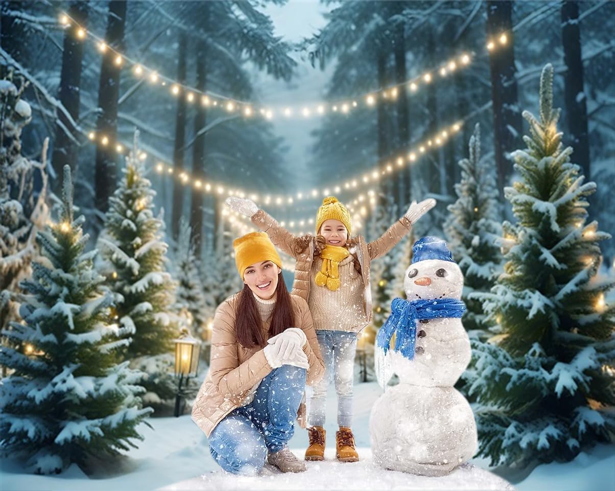 Winter Wonderland Backdrop 8x8ft Christmas Snowy Forest Sparkle Natural Winter Scene Photography Background for Family Kids Xmas New Year Party Decorations Banner Photo Backdrops
