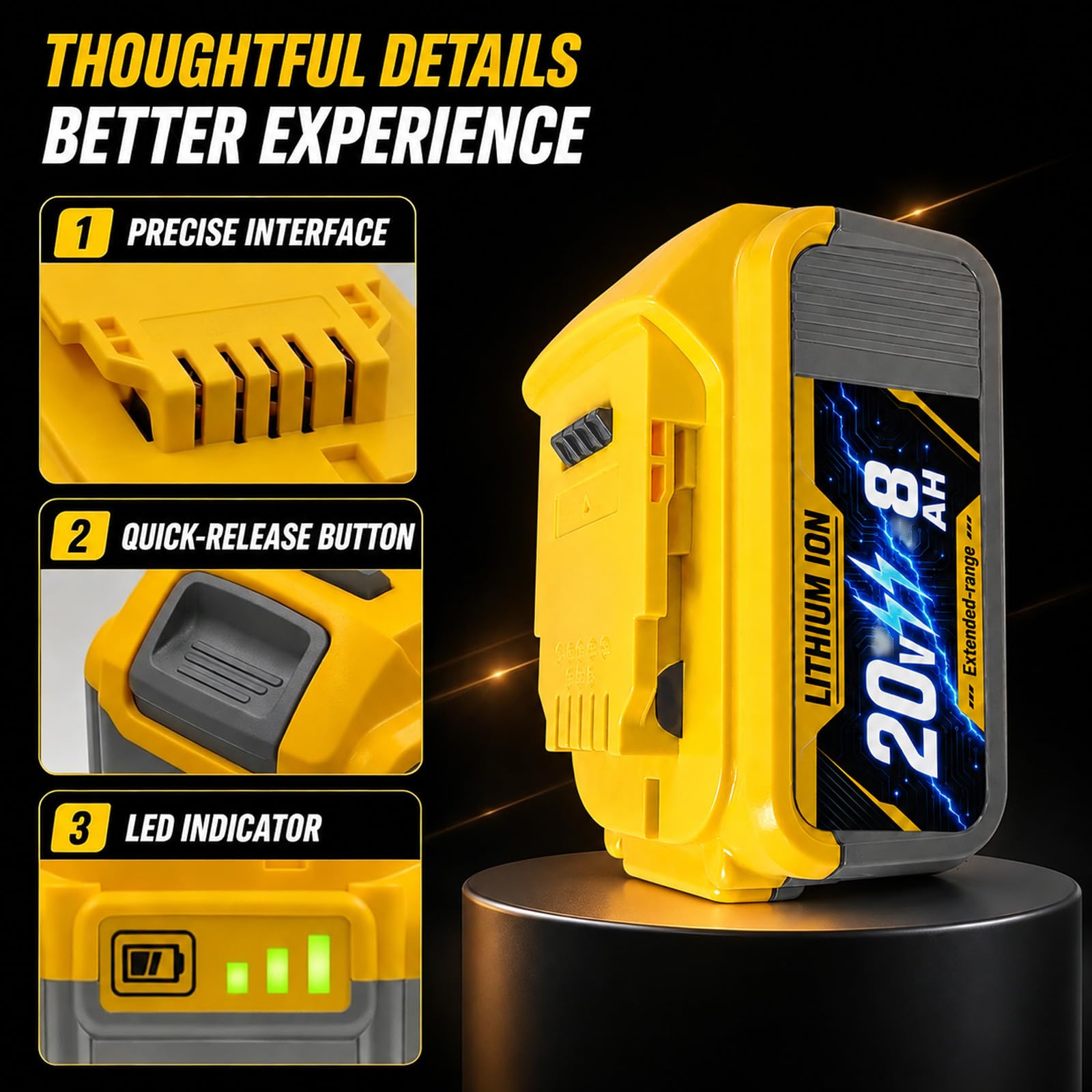 SANIU Paquete de 2 baterías de repuesto de 8000 mAh para Dewalt 20 V MAX de iones de litio, compatible con herramientas eléctricas inalámbricas Dewalt de 20 voltios DCB208 DCB207 DCB206 DCB204 DCB201