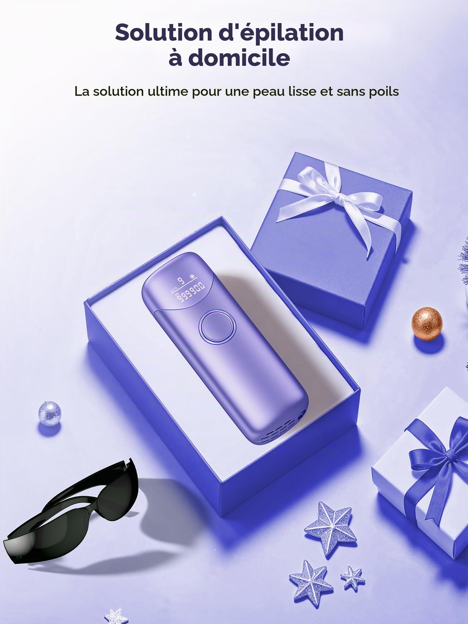 Épilateur à lumière pulsée avec 999 900 impulsions lumineuses, Épilateur Lasrr pour l'épilation avec 9 niveaux d'énergie, Violet‌