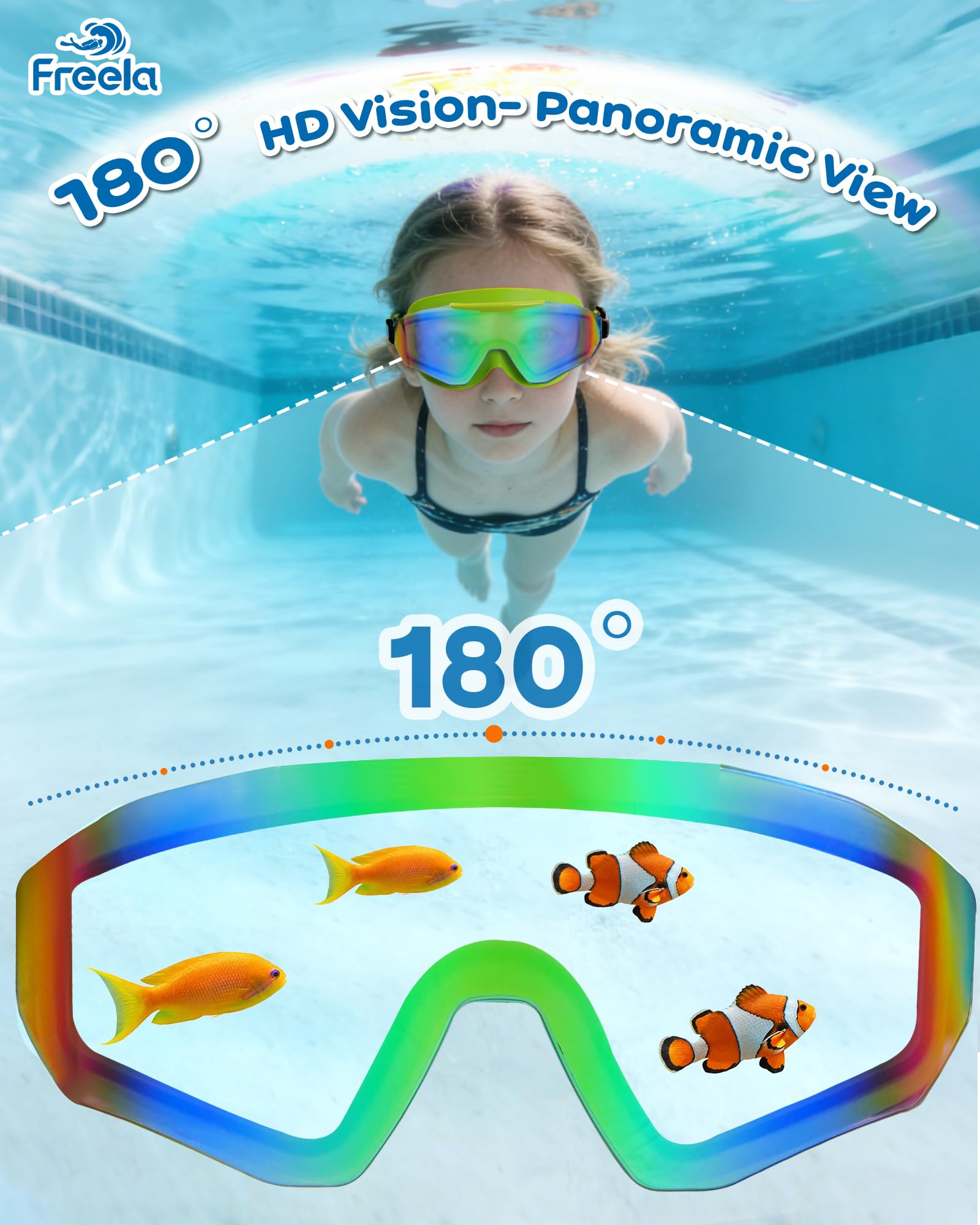 Freela 2 Pack Kids Swim Goggles for 8-16, Anti-Fog UV Protection Extra Silicone Layer Swimming Goggles for Youth Boys Girls - 5