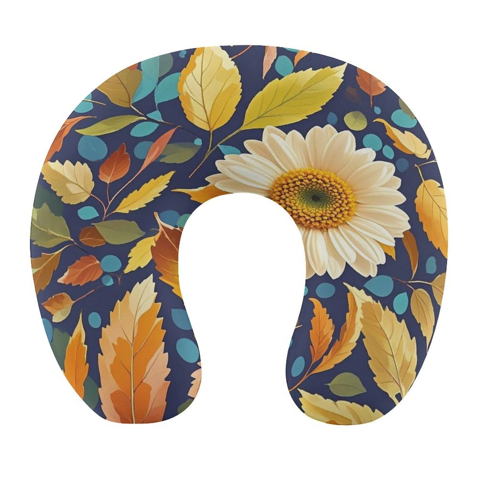 LZQPOEAS Leaves and Flowers Neck Pillow U Shaped Travel Pillow Comfortable Memory Foam Pillow Portable Neck Support Lightweight Headrest for Airplane Car Home Office Sleeping Traveling