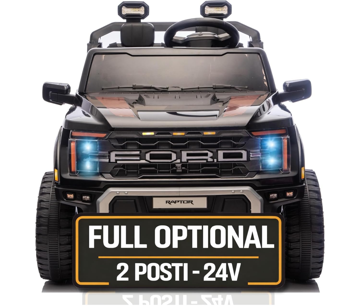Ford F150 Raptor 24V Maxi Fuoristrada 2 Posti Auto Macchina Elettrica per Bambini Telecomando Luci a Led Bluetooth Ammortizzatori Carico Massimo 60 Kg Nero