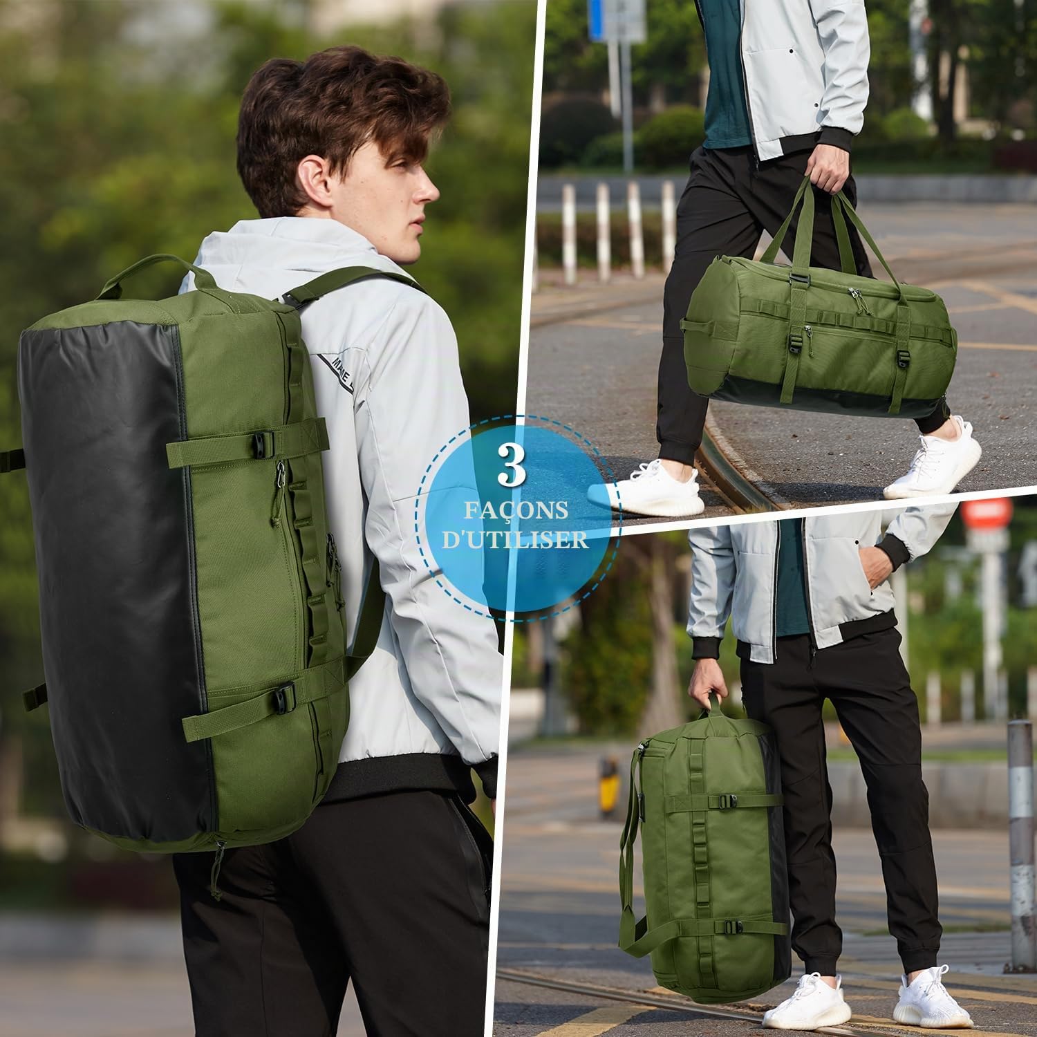 Sac de Sport Homme 60L Grand Sac de Voyage Week-End avec Compartiment de Chaussures et Poche Humide Sac de Voyage Femmes Imperméable pour Fitness Voyage, Vert