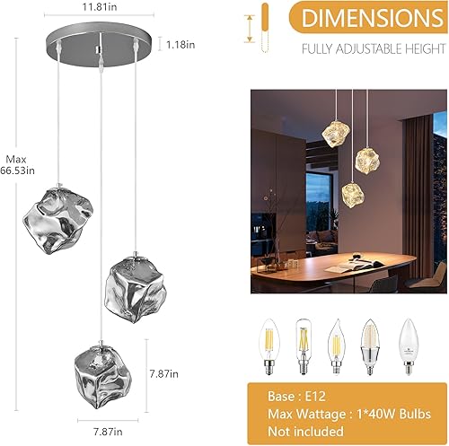 Miniatura 6 de Modernas luces colgantes doradas para isla de cocina, mini lámparas colgantes de vidrio, lámpara creativa de imitación irregular con forma de piedra