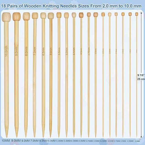Miniatura 3 de Aeelike Kit de tejido para principiantes adultos, 18 pares de agujas de tejer de madera de 0.079 a 0.394 pulgadas, kit de inicio de tejido de bambú