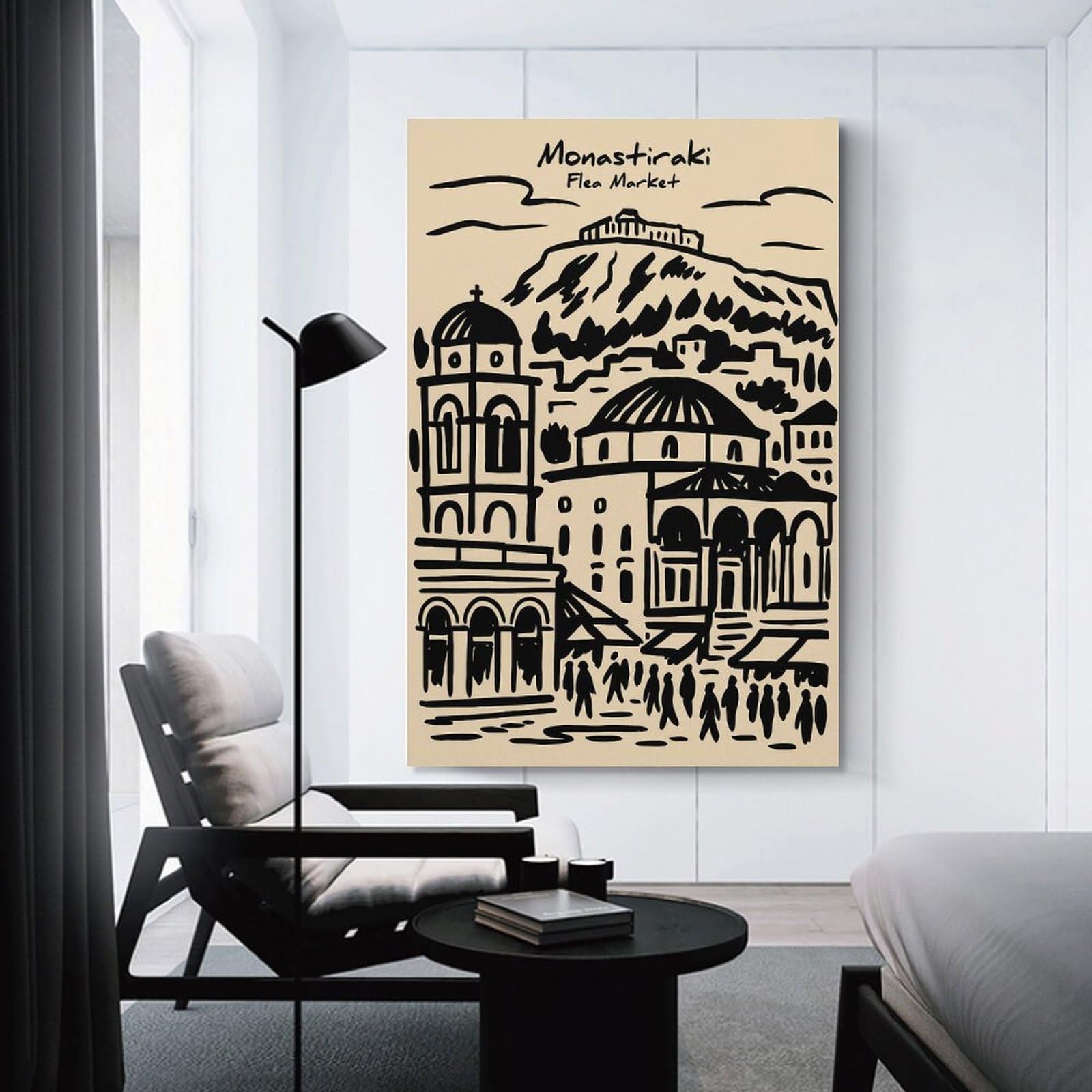 Junmoney Decorative Wall Artwork Monastiraki Flea Market Sketch, 20x30inch(50x75cm), for Living Room, Lounge Or Sitting Room, Modern Wall Decor for Cosy Interiors