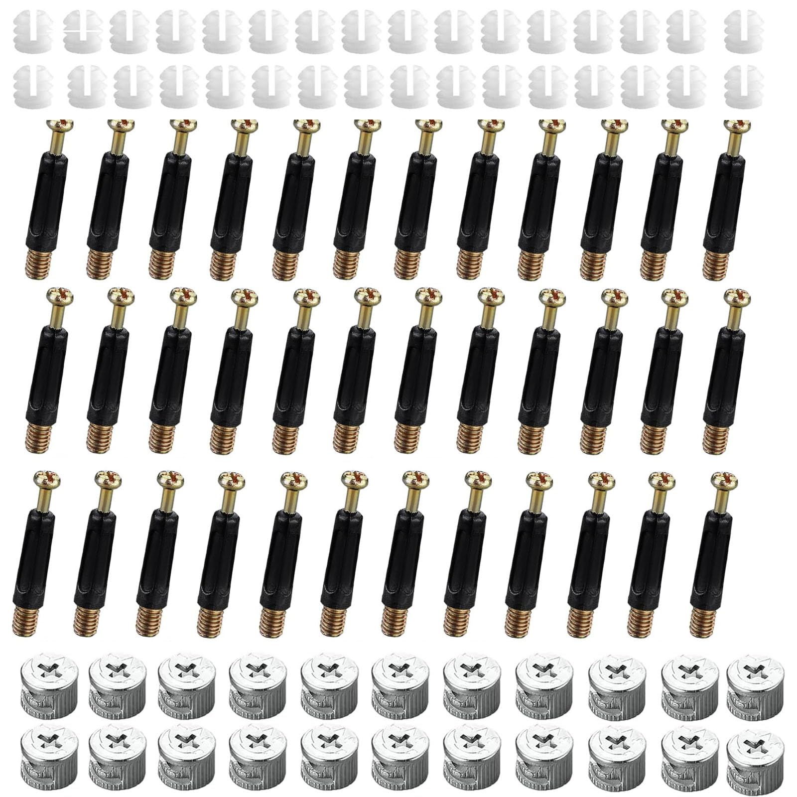 CANGCANG 42 Sets Furniture Hardware Fixing Screws Set,Furniture Bolts,Cabinet Connectors with Dowel Bolts Nut Locking Cam for Bed Cupboard Furniture Splicing Wardrobe Drawer(M6)